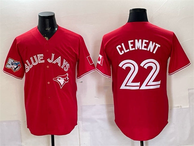 Toronto Blue Jays #22 Ernie Clement Red Fedasgoge 50 Seasons Patch Stitched Jersey