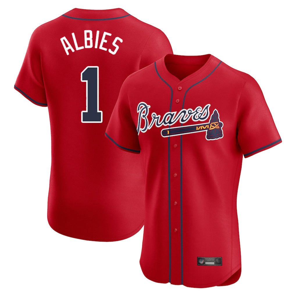 Atlanta Braves #1 Ozzie Albies Player Red Fedasgoge Limited Elite Home Game Stitched Jerseys