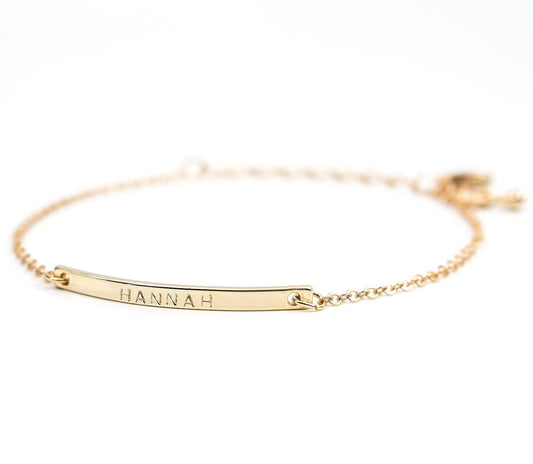 Custom Jewelry 16K Gold Your Name Bar Bracelet Personalized gift Gold Plated bar Delicate Hand Stamp Best bridesmaid Wedding Graduation Gift