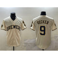 Milwaukee Brewers #9 Bob Uecker Cream Fedasgoge With Home Patch Stitched Jersey