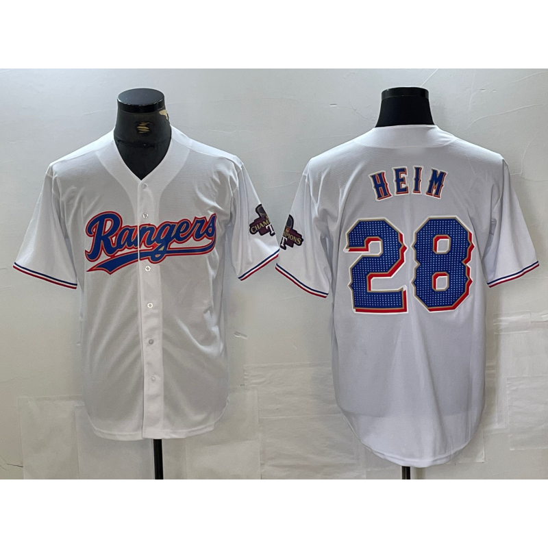 Texas Rangers #28 Jonah Heim White Fedasgoge 2023 World Series Champions Cool Base Jersey