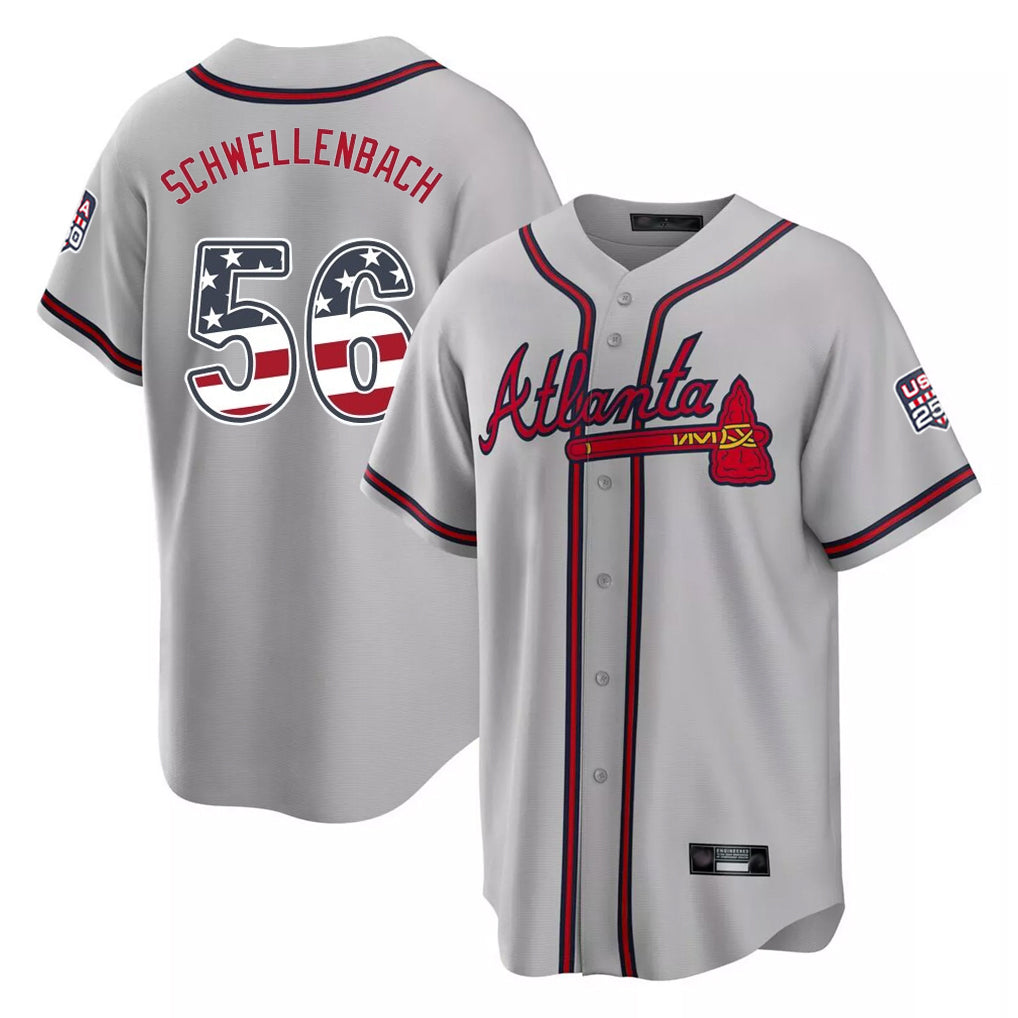 Atlanta Braves #56 Spencer Schwellenbach Player Gray Fedasgoge USA 250 Fourth Of July Limited Home Game Stitched Jerseys