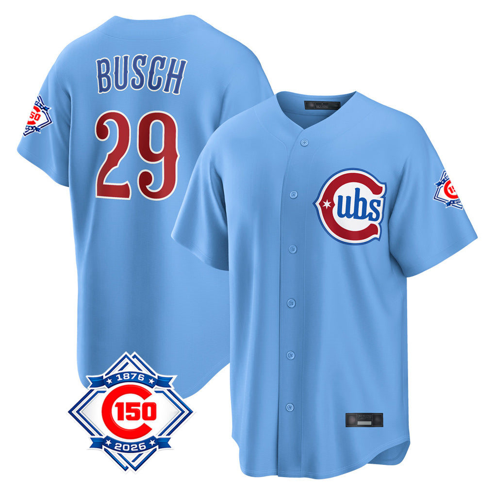 Chicago Cubs #29 Michael Busch Player Light Blue Fedasgoge 150th Anniversary Home Game Stitched Jerseys