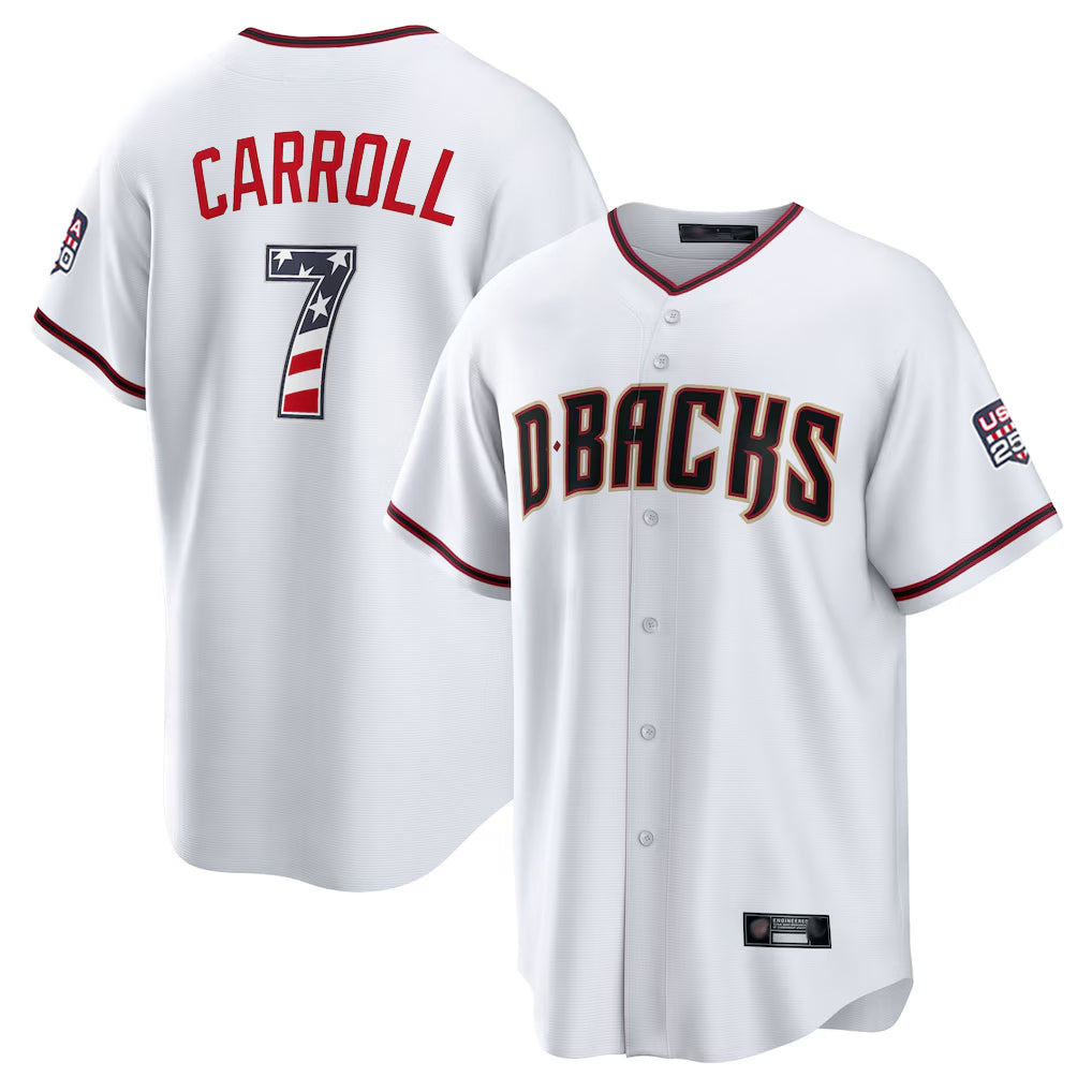 Arizona Diamondbacks #7 Corbin Carroll Player White Fedasgoge USA 250 Fourth of July Home Game Stitched Jerseys