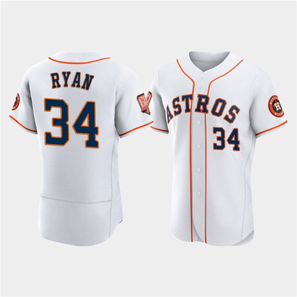 Houston Astros #34 Nolan Ryan White Fedasgoge 60th Anniversary Flex Base Stitched Jersey