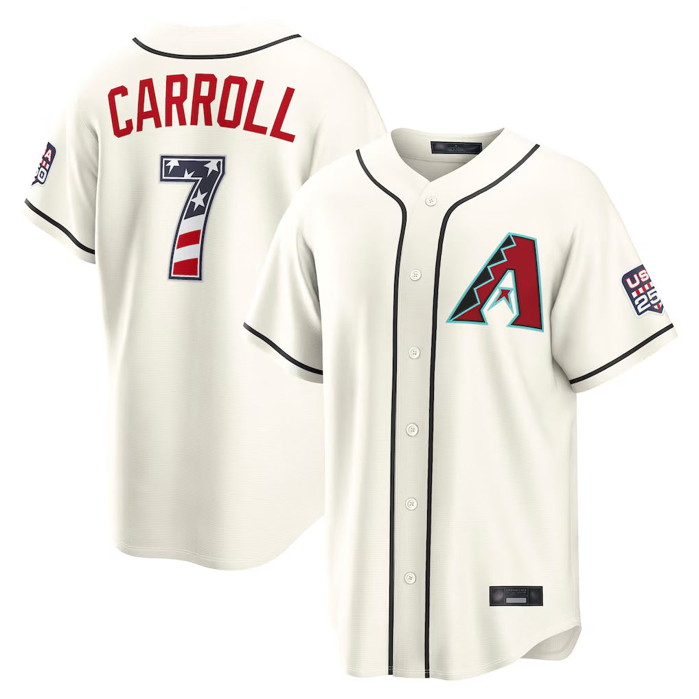 Arizona Diamondbacks #7 Corbin Carroll Player Cream Fedasgoge USA 250 Fourth of July Home Game Stitched Jerseys