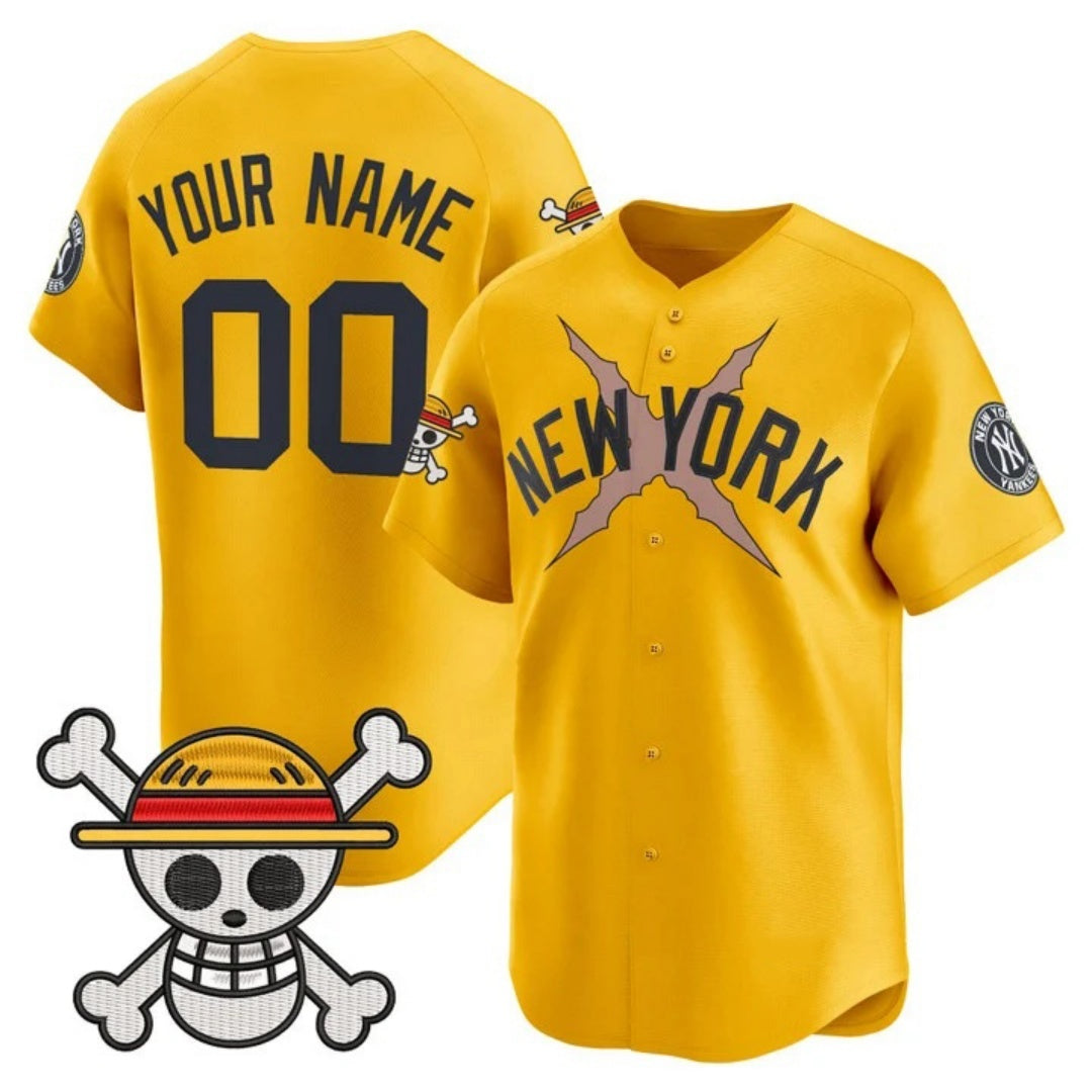 Custom New York Yankees x One Piece Gold Fedasgoge Vapor Premier Limited Jersey - Stitched