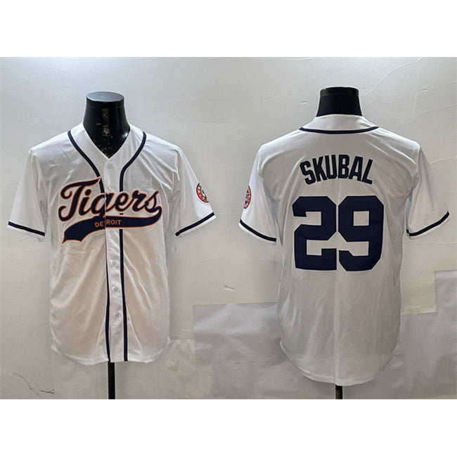 Detroit Tigers #29 Tarik Skubal White Fedasgoge With Patch Cool Base Stitched Jersey