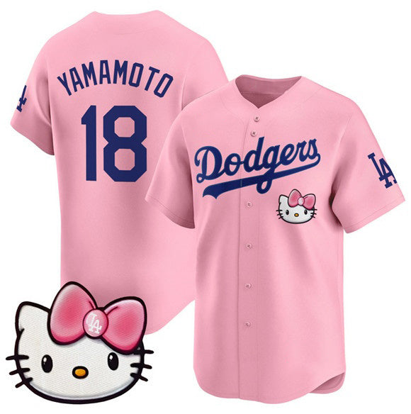 Los Angeles Dodgers #18 Yoshinobu Yamamoto Pink Fedasgoge 2025 Hello Kitty Vapor Limited Stitched Jersey