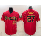 Atlanta Braves #27 Austin Riley Red Gold FOULKSSHOP World Series Champions Program Cool Base Stitched Jersey