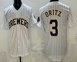 Milwaukee Brewers #3 Joey Ortiz White Fedasgoge Cool Base Jersey