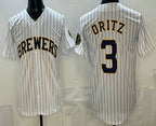 Milwaukee Brewers #3 Joey Ortiz White Fedasgoge Cool Base Jersey