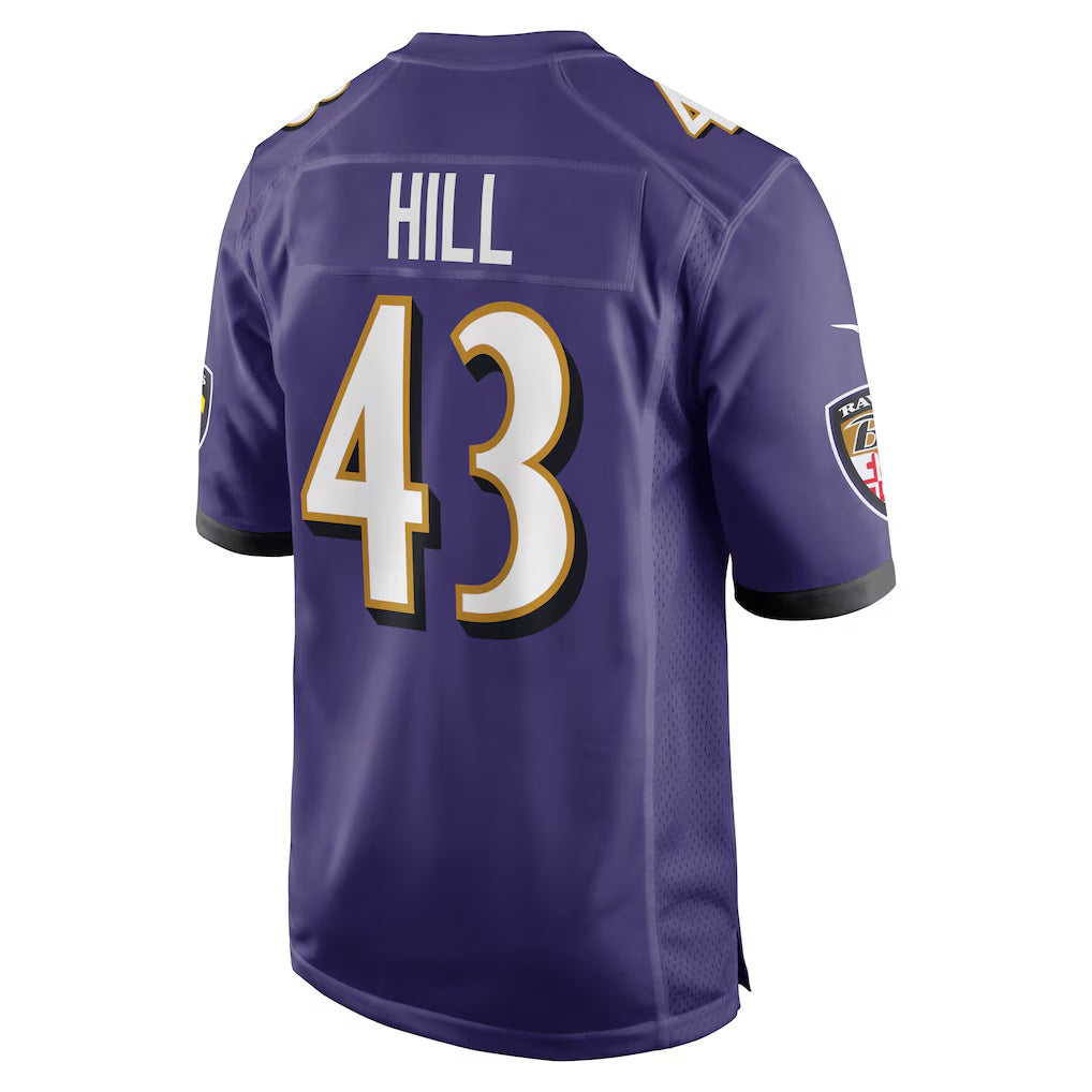 B.Ravens #43 Justice Hill Purple Fedasgoge Game Jersey