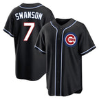 Chicago Cubs #7 Dansby Swanson Player Black Fedasgoge Fashion Out Game Stitched Jerseys