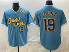 Milwaukee Brewers #19 Robin Yount Powder Blue Fedasgoge City Connect With Home & Bob Uecker Patch Limited Stitched Jersey