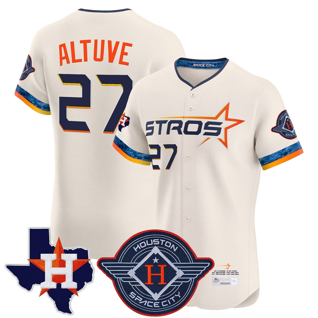 Houston Astros #27 Jose Altuve Player Cream Fedasgoge City Connect Texas Patch Vapor Premier Limited Elite Home Stitched Jerseys