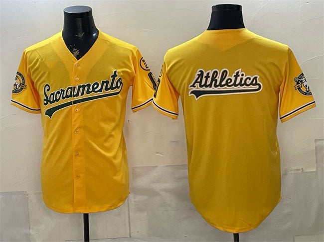 Oakland Athletics Team Big Logo 2026 Yellow Fedasgoge Alternate Sacramento Celebrating 125 Years Vapor Limited Stitched Jerseys