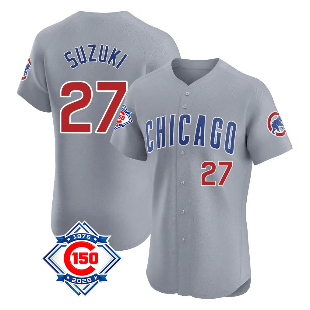 Chicago Cubs #27 Seiya Suzuki Player Gray Fedasgoge Road 150th Anniversary Limited Elite Home Stitched Jerseys