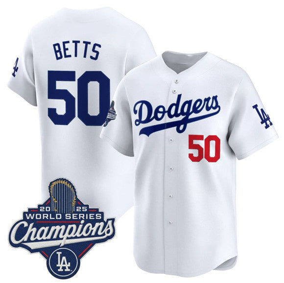 Los Angeles Dodgers #50 Mookie Betts White Fedasgoge 2025 Champions Stitched Jersey