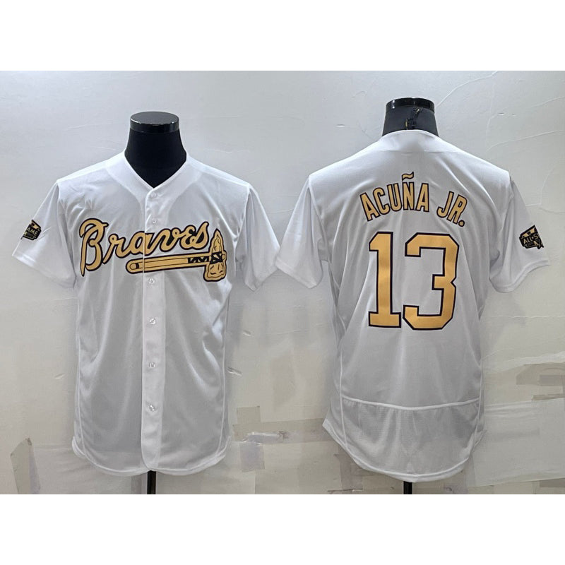 Atlanta Braves #13 Ronald Acuna Jr White FOULKSSHOP 2022 All Star Stitched Flex Base Jersey