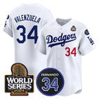 Los Angeles Dodgers #34 Toro Valenzuela White Fedasgoge 2024 World Series With Fernando Memorial Patch Limited Stitched Jersey