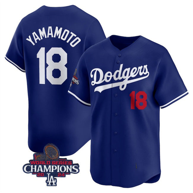 Los Angeles Dodgers #18 Yoshinobu Yamamoto Royal Fedasgoge 2024 World Series Champions Alternate Limited Stitched Jersey