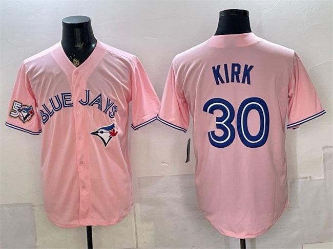 Toronto Blue Jays #30 Alejandro Kirk Pink Fedasgoge 50 Seasons Patch Stitched Jersey