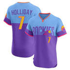 Colorado Rockies #7 Matt Holliday Player Purple-Light Blue Fedasgoge City Connect Limited Elite Home T-shirt Stitched Jerseys