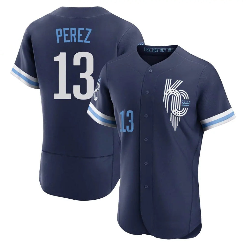 Kansas City Royals #13 Salvador Perez Player Navy Fedasgoge City Connect Limited Elite Home Stitched Jerseys