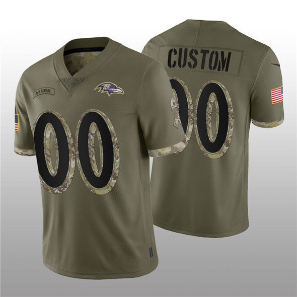 Custom B.Ravens ACTIVE PLAYER 2022 Olive Fedasgoge Salute To Service Limited Stitched Jersey