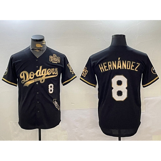 Los Angeles Dodgers #8 Enrique Hernandez Black Gold Fedasgoge 2024 World Series With Vin & California Patch Vapor Premier Limited Stitched Jersey