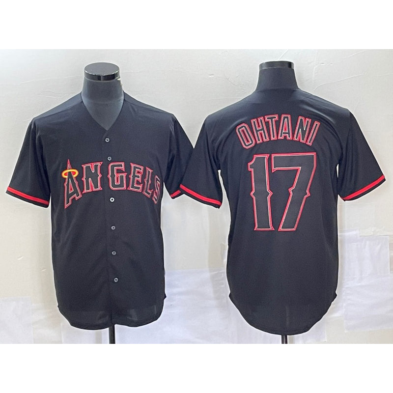 Los Angeles Angels #17 Shohei Ohtani Lights Out Black Fedasgoge Fashion Cool base Jersey
