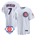 Chicago Cubs #7 Dansby Swanson Player White Fedasgoge 150th Anniversary Game Home Stitched Jerseys