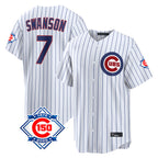 Chicago Cubs #7 Dansby Swanson Player White Fedasgoge 150th Anniversary Game Home Stitched Jerseys