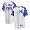 Atlanta Braves #99 Spencer Strider Player White Fedasgoge USA 250 Fourth Of July City Connect Home Game Stitched Jerseys