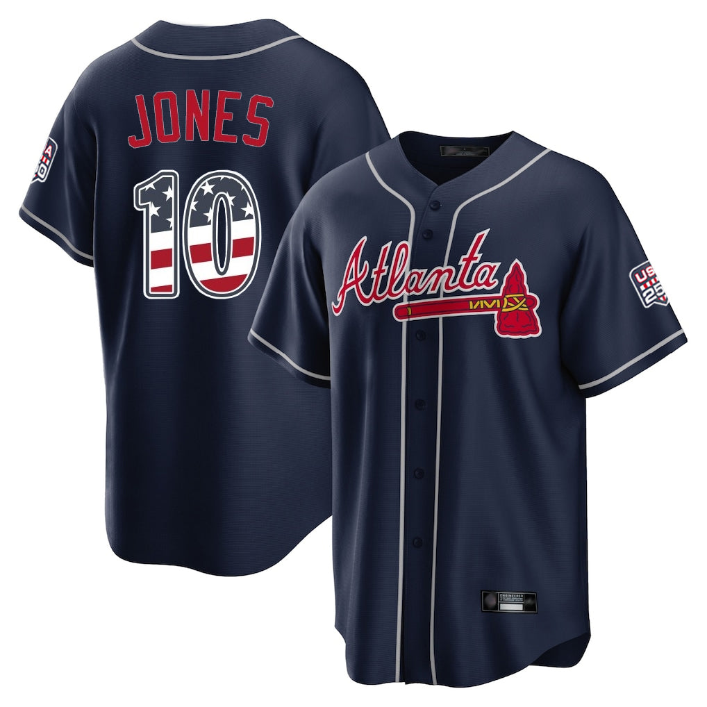 Atlanta Braves #10 Chipper Jones Player Navy Fedasgoge USA 250 Fourth Of July Limited Home Game Stitched Jerseys