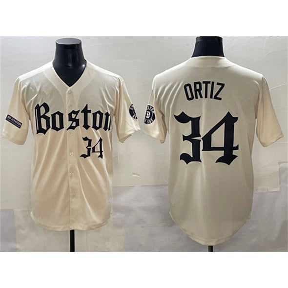 Boston Red Sox #34 David Ortiz Cream Fedasgoge Gothic Vapor Limited Stitched Jersey