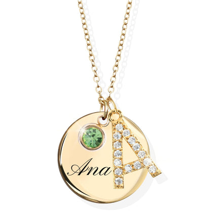 Personalized Initial Birthstone Necklace Mother's Day Gifts for Women Gold Name a Necklace Coin Pendant Custom Jewelry for Mom Gifts