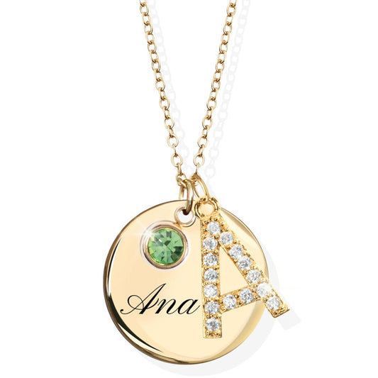 Personalized Initial Birthstone Necklace Mother's Day Gifts for Women Gold Name a Necklace Coin Pendant Custom Jewelry for Mom Gifts
