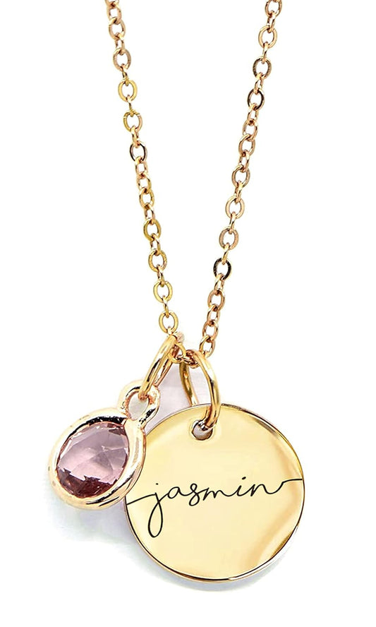Birthstone Name Necklace Personalized Jewelry for Women Mother's Day Gifts for Mom Gold Plated Pendant Charm, Custom Jewelry Grandma Gift Birthday Personalized Gifts for New Moms