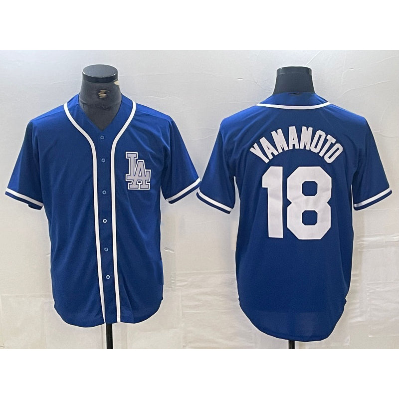 Los Angeles Dodgers #18 Yoshinobu Yamamoto Blue Fedasgoge Cool Base Stitched Jersey