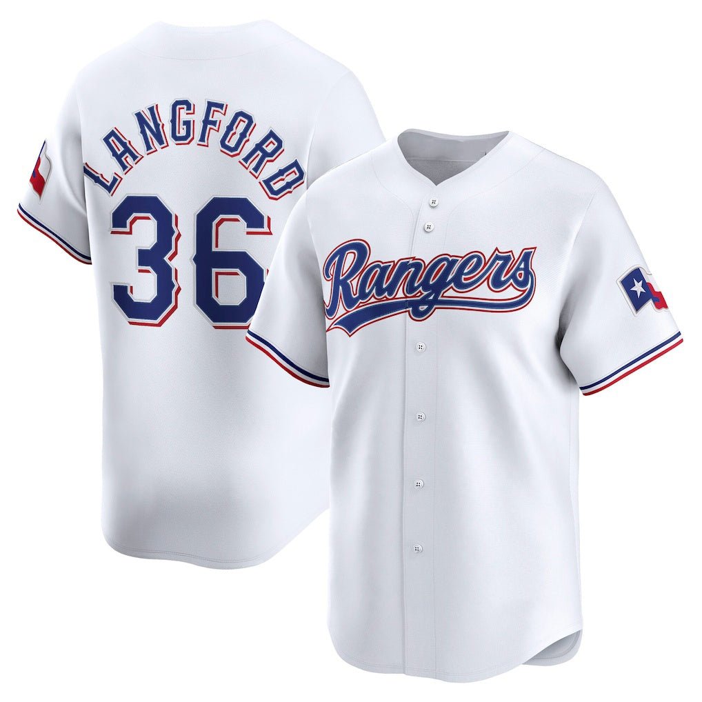 Texas Rangers #36 Wyatt Langford White Fedasgoge Home Limited Player Jersey