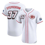 Cincinnati Reds #37 Tyler Stephenson Player White Fedasgoge Speedway Classic Limited Elite Home Stitched Jerseys