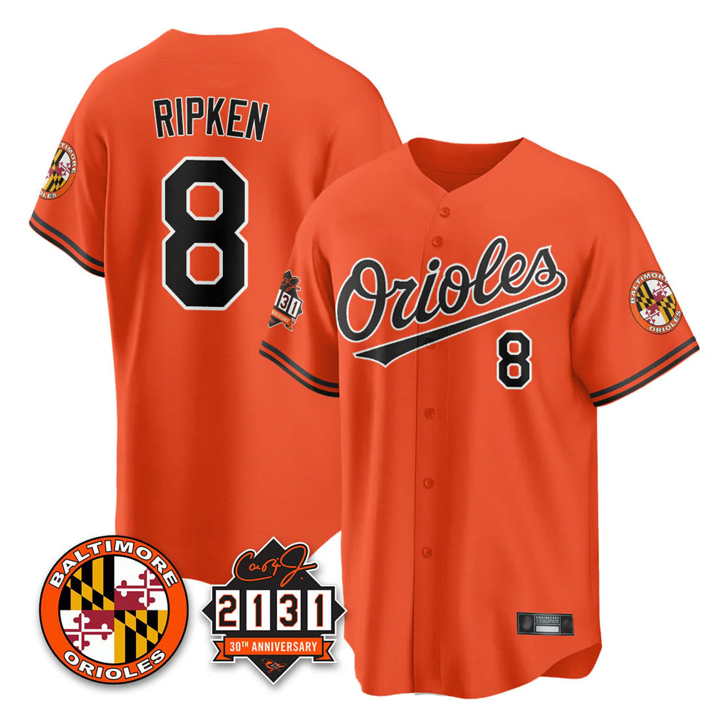 Baltimore Orioles #8 Cal Ripken Player Orange Fedasgoge 30th Anniversary of 2131 Home Game Stitched Jerseys
