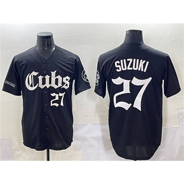 Chicago Cubs #27 Seiya Suzuki Black Fedasgoge 'Gothic North Side Edition' Vapor Premier Limited Stitched Jersey