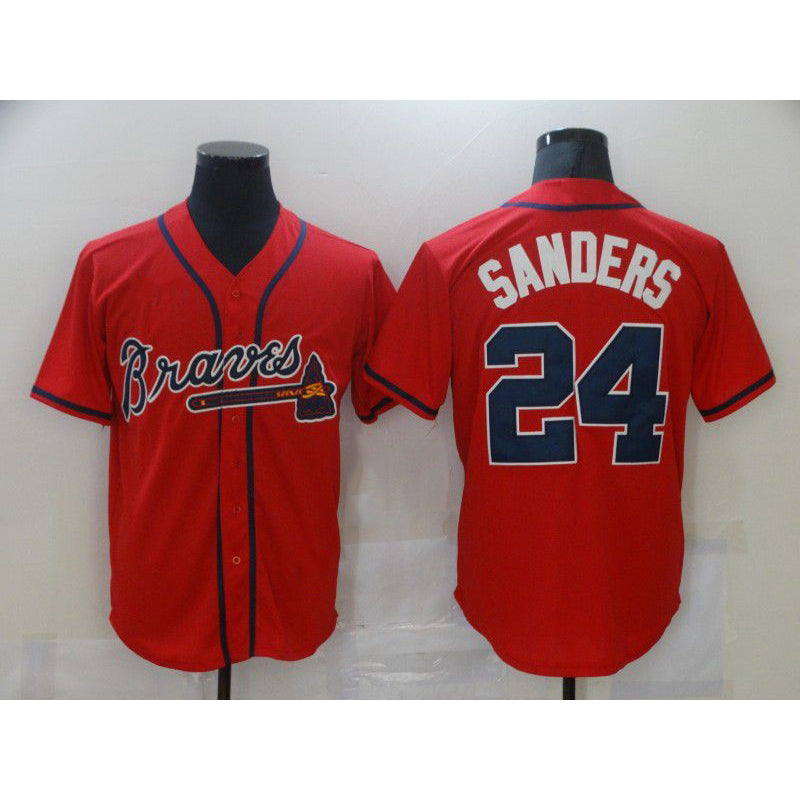 Atlanta Braves #24 Deion Sanders Red Fedasgoge Game Jerseys