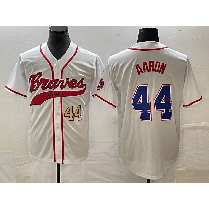 Atlanta Braves #44 Hank Aaron Number White Fedasgoge Cool Base With Patch Stitched Jersey