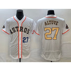 Houston Astros #27 Jose Altuve Number 2023 White Fedasgoge Gold World Serise Champions Patch Flex Base Stitched Jersey 2