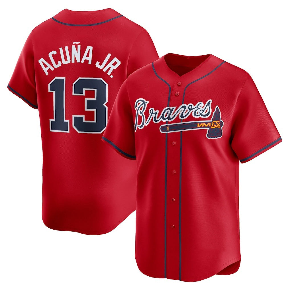 Atlanta Braves #13 Ronald Acuna Jr Red FOULKSSHOP Alternate Limited Player Jersey