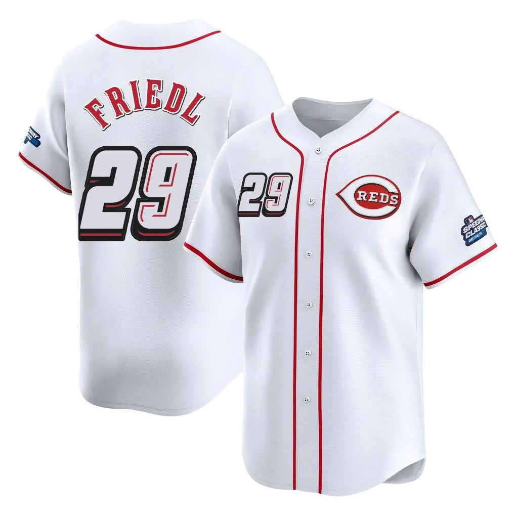 Cincinnati Reds #29 TJ Friedl Player White Fedasgoge Speedway Classic Home Limited Stitched Jerseys